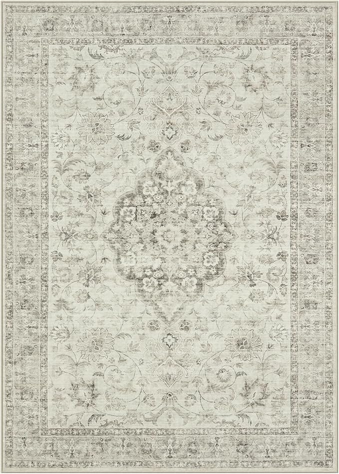 LIVEBOX Washable Area Rug 10x14 Rugs for Living Room Bedroom, Non-Slip Boho Indoor Carpet for Dining Room Office, Low-Pile Farmhouse Soft Carpets for Kids Nursery Room Playroom, Taupe