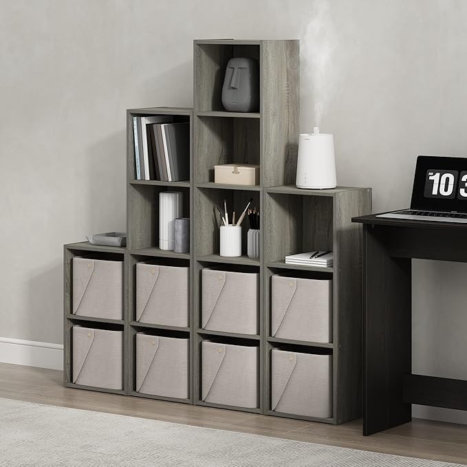 Furinno Luder Bookcase / Book / Storage, 5-Tier Cube, French Oak