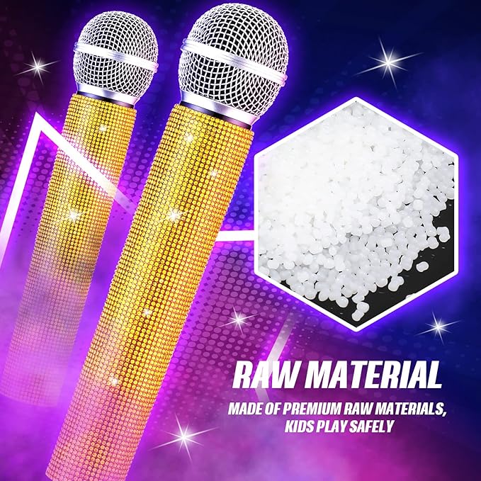 Sanwuta Fake Microphone Prop Sparkly Bling Rhinestones Plastic Play Microphone Pretend Glitter Bedazzled Mic for Cosplay Party Costume(Gold)