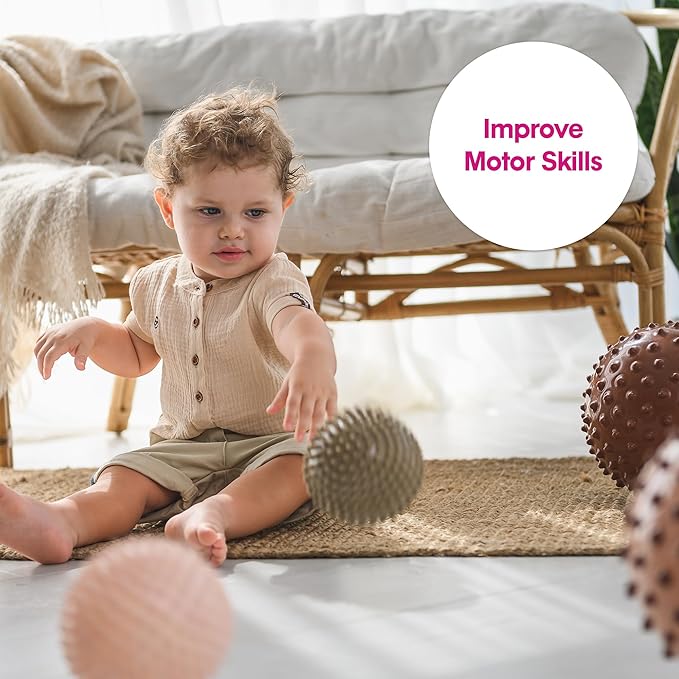 Edushape Original Sensory Ball for Baby - 4" Boho Chic Color Baby Ball Enhances Gross Motor Skills for Kids 6 Months & Up - Great Stocking Stuffer