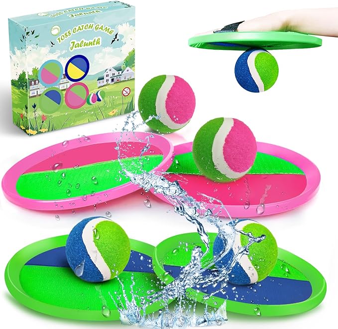 Jalunth Ball Catch Set Game Paddle - Beach Toys Back Yard Pool Outdoor Games Backyard Camping Throw Catch Toss Age 3 4 5 6 7 8 9 10 11 12 Years Old Boys Girls Kids Adults Family Outside Easter Gifts