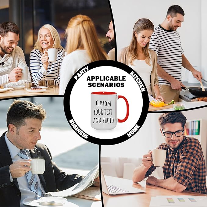 Custom Mug Upload Your Picture Personalized Coffee Mug with Photo Text Name Customized Cup Unique Ideas Gifts for Men Women Mom Dad Girlfriend Boyfriend Friend Family (Red, 15oz)