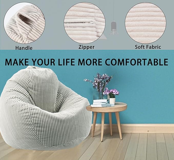 ENBAOHUI Bean Bag Chairs with Memory Foam Chairs for Kids Teens Toddler Faux Fur Sofa Chair with Handle Greyish-Green