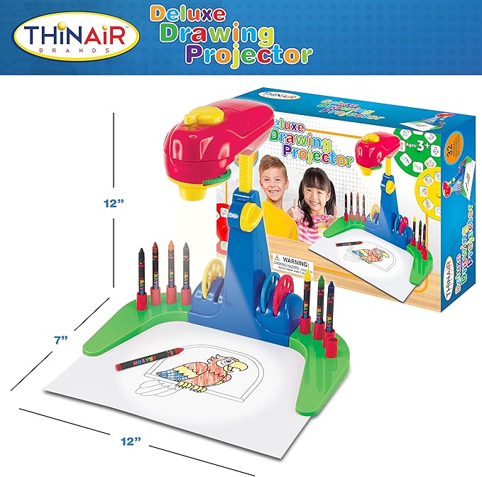 Drawing Projector for Kids 3 & Up | Preschool Tracing Projector Kit Includes 32 Animal Drawings on 4 Sturdy Discs, 8 Crayons & 1 Pad of Drawing Paper for Fun Play-Based Learning