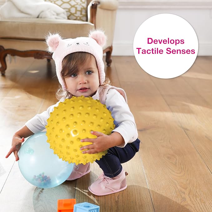 Edushape Original Sensory Ball for Baby - 7" Deflated with Pump, Yellow, Enhances Gross Motor Skills for Kids 6 Months & Up