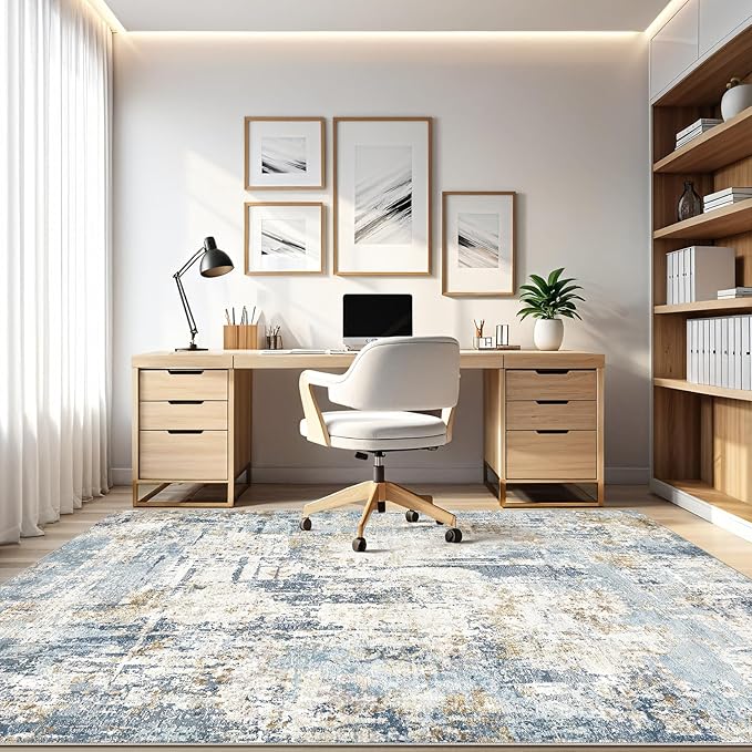 4x6 Rug Washable Area Rugs: Abstract Modern Soft Stain Resistant Indoor Floor Accent Non Slip Carpet for Living Room Entryway Kitchen Bedroom Nursery Office Bedside Home House Decor- Blue