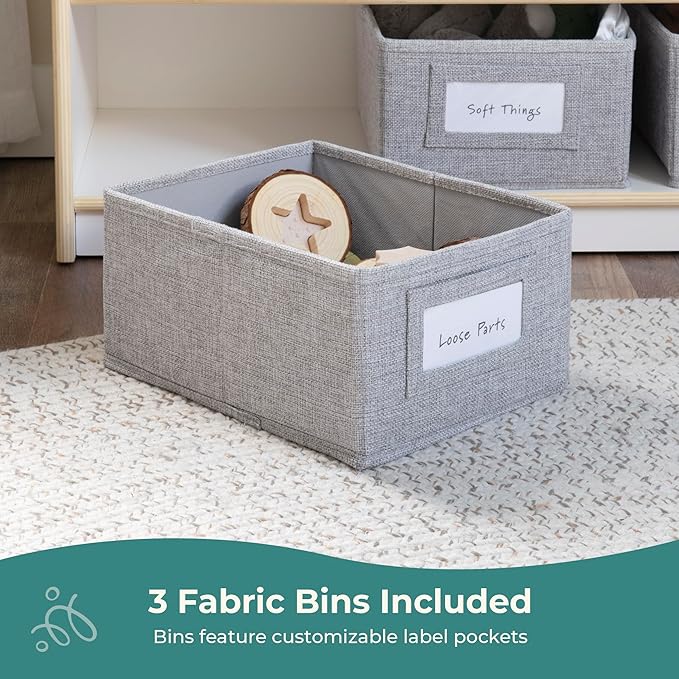 Guidecraft EdQ Book and Bin Display White with 3 Storage Bins: Wooden Kids Bookcase and Toy Storage Organizer; Homeschool and Classroom Bookshelf Furniture