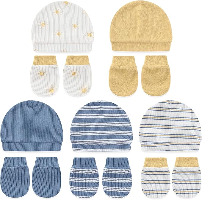 Cute Baby Girl Hats Mittens Set 10-Pack New Born Boy Caps Gloves Suit 0-6 Months Infant Accessories