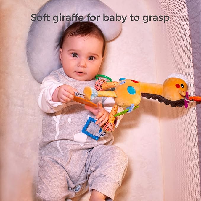 TUMAMA Giraffe Hanging Rattle Toys, Soft Baby Hanging Toys with Wind Chimes, Stroller Car Seat Crib Plush Animal Activity Toys Gift for Newborn Toddlers 0,3,6,9,12,36 Month