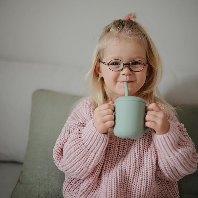 mushie 100% Silicone Training Cup & Straw for Toddlers | 6 Months+ (Cambridge Blue)