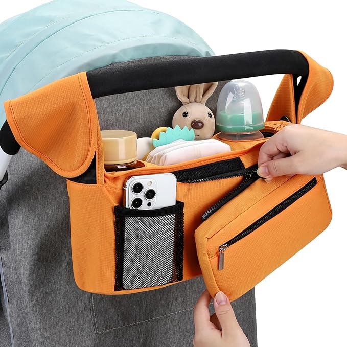 Accmor Universal Stroller Organizer with Insulated Cup Holder Detachable Phone Bag and Shoulder Strap,Stroller Bag Caddy Organizer Fits for Uppababy, Baby Jogger, Britax Strollers