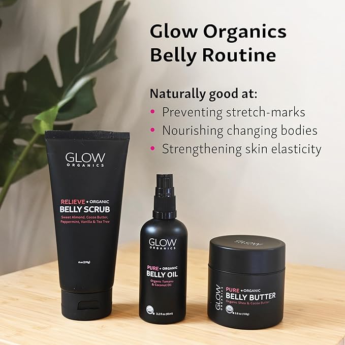 Pregnancy Bump Box, 3-Step Routine, Kit with Belly Scrub, Oil and Butter for Stretch Marks, Organic, Maternity Skin Care, Clean Beauty, The Perfect Gifts for Expectant Moms
