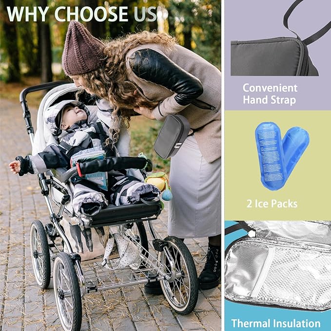 Insulated Breastmilk Cooler Bag with 2 Ice Packs - Breastmilk Cooler Organizer Bag for Daycare, Breastfeeding Mom Travel Outdoor