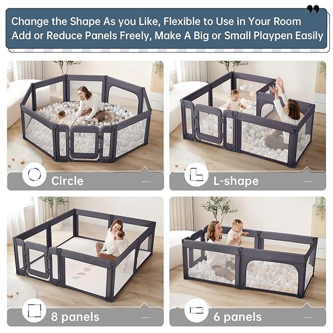 Baby Playpen,Large Play Pen for Babies and Toddlers with Door 79x71 Inch, Adjustable Playpen Non-Slip Suction Cups Base Safe and Sturdy, Indoor Outdoor Playard,Black