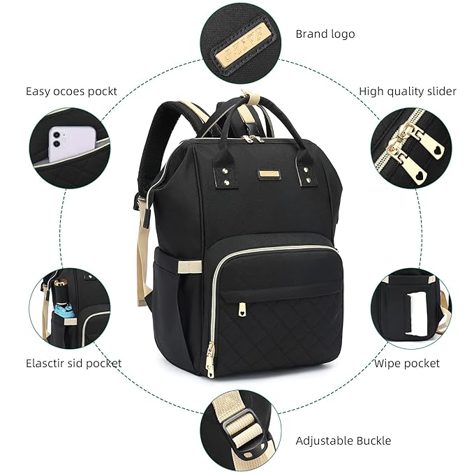 Diaper Bag Backpack, Diaper Bags for Baby Girls Boys, Baby Bags for Moms Dads, Nappy Changing Bag with Insulated Pockets,Multi-functional Waterproof Backpack with Stroller straps-Black