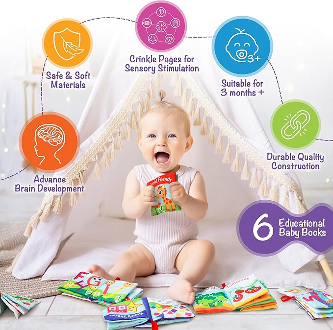 Cloth Books for Babies (Set of 6) - Premium Quality Soft Books for Babies. Touch and Feel Crinkle Paper. Cloth Books for Early Children's Development.