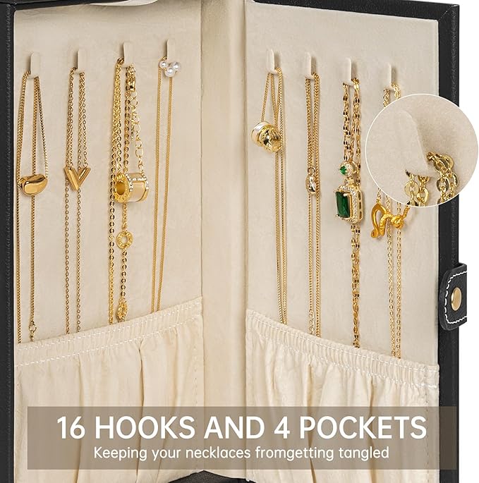 AKOZLIN 6-Tier Jewelry Box Organizer Functional 5 Drawers Leather Jewelry Storage Case for Women Girls Ring Necklace Earring Bracelet Holder Organizer with Mirror Black