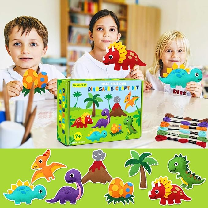 CiyvoLyeen Dinosaur Sewing Kit Dinosaur Felt Animal DIY Crafts for Girls and Boys Educational Sewing for Kids Art Craft Kits for Beginners