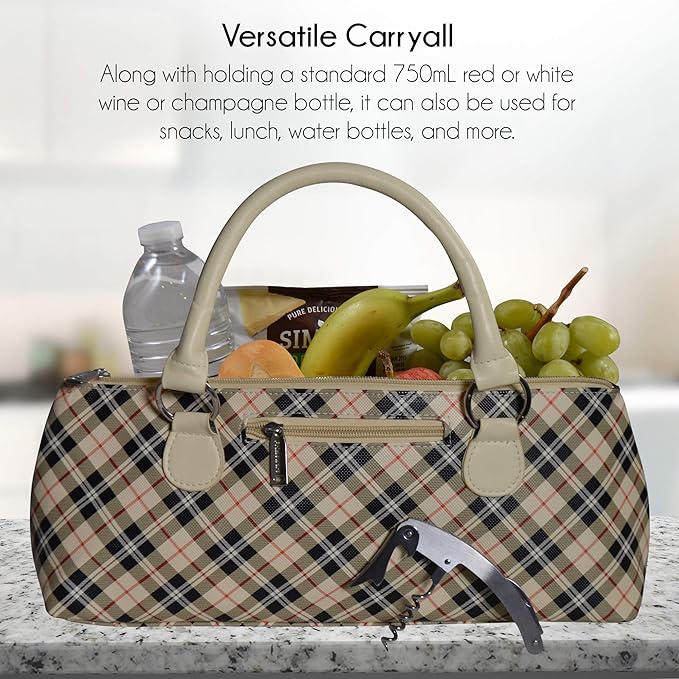 Wine Clutch Bag Thermal Insulated Wine Carrier Tote Holds Red and White Wine 750 Milliliter Bottle Includes Portable Waiter Style Corkscrew