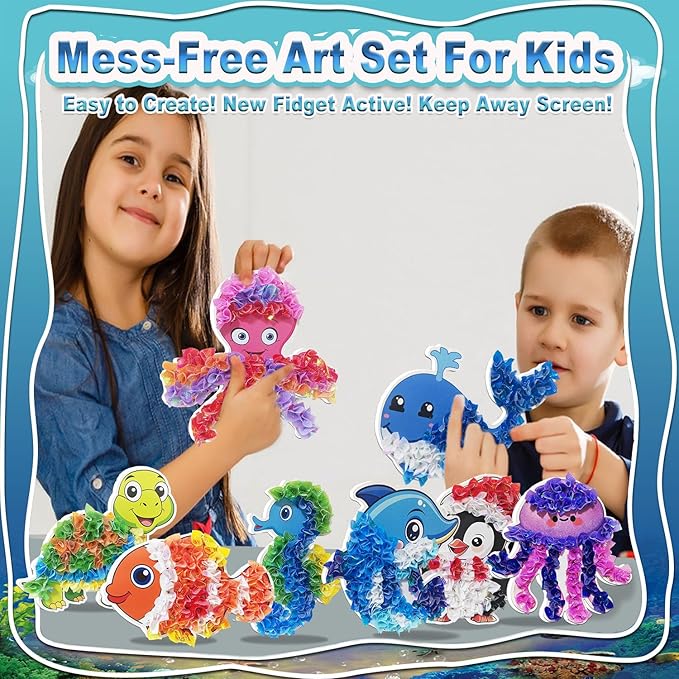 JRD&BS WINL Magical Ocean Animal Poke Art - Dolphin, Jellyfish, Seahorse, Turtle, Octopus | No-Mess Craft Kit for Kids 4-9 | Marine Biology Learning Toy | Creative Gift for Preschoolers