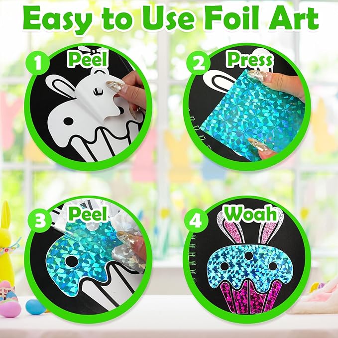 FUNNYB&G Foil Art Craft Activity for Kids - Gift for Girls Boys Crafts for Kids Fun Art Supplies DIY Creative Travel Toy, Birthday Gift Party Favor Toys for Girls Boys 4 5 6 7 8 9 Years Old(Easter)