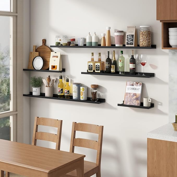 Floating Picture Ledge Shelves for Wall Set of 4, 24 Inch Wall Shelves with Lip Long Large Nursery Book Shelf for Toys Storage Kids Bookshelf Wall Mounted Living Room Bedroom Decor Frames