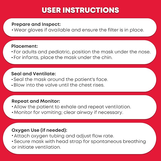 Adult and Infant CPR Mask Combo Kit – Includes 2 CPR Masks with One-Way Valves, Pair of Vinyl Gloves, 2 Alcohol Prep Pads – Portable Emergency CPR Kit – Red