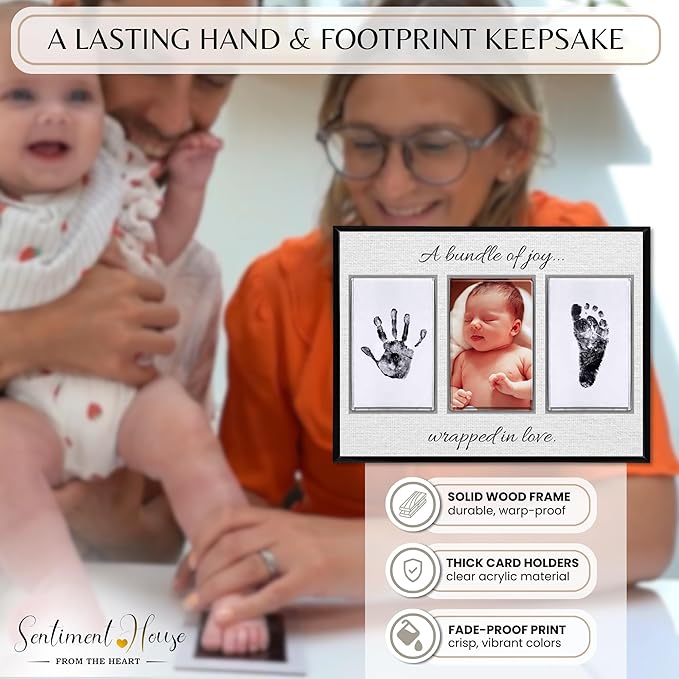 Inkless Hand and Footprint Kit, Baby Keepsake Plaque & Baby Shower Gifts - Ideal as Mom To Be Gift, Nursery Picture Frames, Clean Touch Hand and Footprint Kit (Style 2 - Design 4)