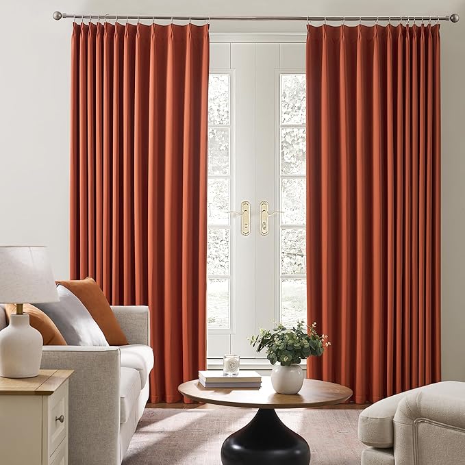 KEQIAOSUOCAI Burnt Orange Window Curtains 63 Inches Long, Block Out Room Darkening Insulated Memory Shape Boho Muted Ochre Orange Curtain for Bedroom 40 Inch Wide Each Panel,Set of 2,Pinch Pleat