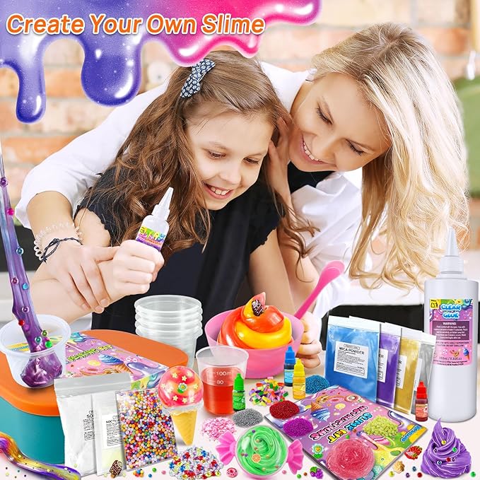 DIY Slime Kit for Girls, Galaxy & Glow in The Dark Slime Making Kit for Kids 6-12, Glimmer Crunchy, Butter & Cloud Slime Kit with Add-ins, Foam Balls, Charms, Glitters, Gift Toys for Boys Girls
