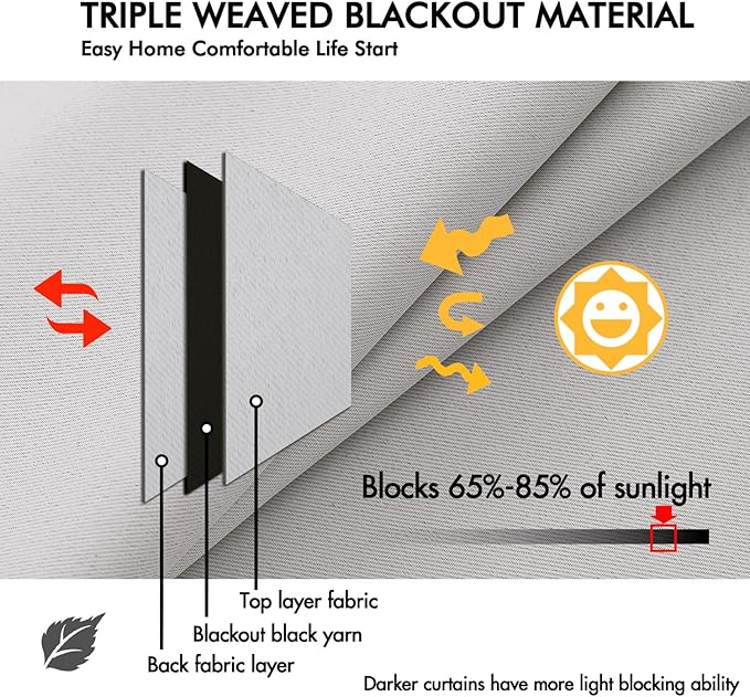 ANRODUO Back Tab Blackout Curtains for Bedroom Living Room, Rod Pocket Pinch Pleated Thermal Insulated Room Darkening Curtains 84 Inches Long 2 Panels, Greyish White, 42 x 84 Inch