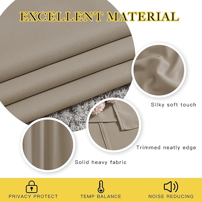 NICETOWN Room Darkening Curtains Panels for Bedroom - Energy Saving Thermal Insulated Solid Ring Top Light Blocking Window Drapes for Flat (Taupe, 2 Panels, 66 x 72 Inch)