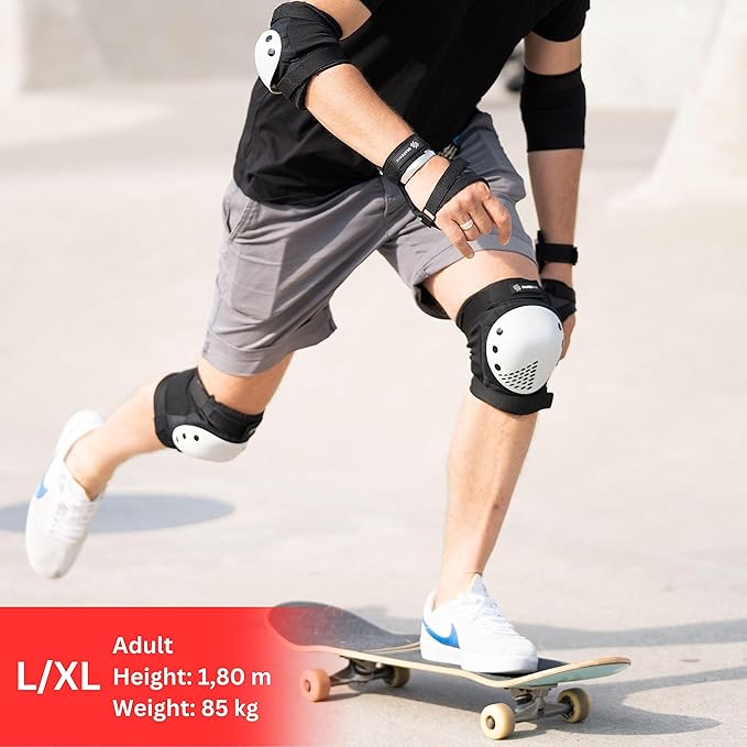 SKATEWIZ Skateboard Pads Protective Gear Set for Kids - Smash - Roller Skate Pads [6pc] - Elbow Pads Roller Derby and Knee Pads Kids Skating with Wrist Guards for Kids and Adults