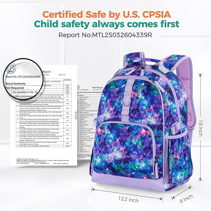 Choco Mocha Cheetah Backpack for Girls, Elementary School Backpack for Girls Ages 6-8 Kids Kindergarten Backpack Large Bookbag 18 Inch with Chest Strap, Purple