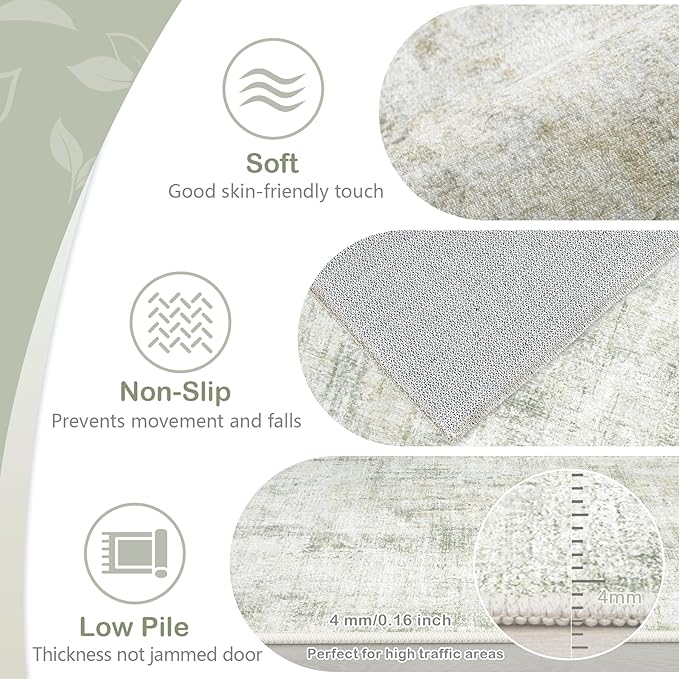 Area Rugs 6x9 Living Room: Washable Rug Modern Abstract Large Rugs Soft Non Slip Neutral Rug Stain Resistant Indoor Carpet for Bedroom Kitchen Dining Room Nursery Home Office Rugs(Green Brown,6'x9')