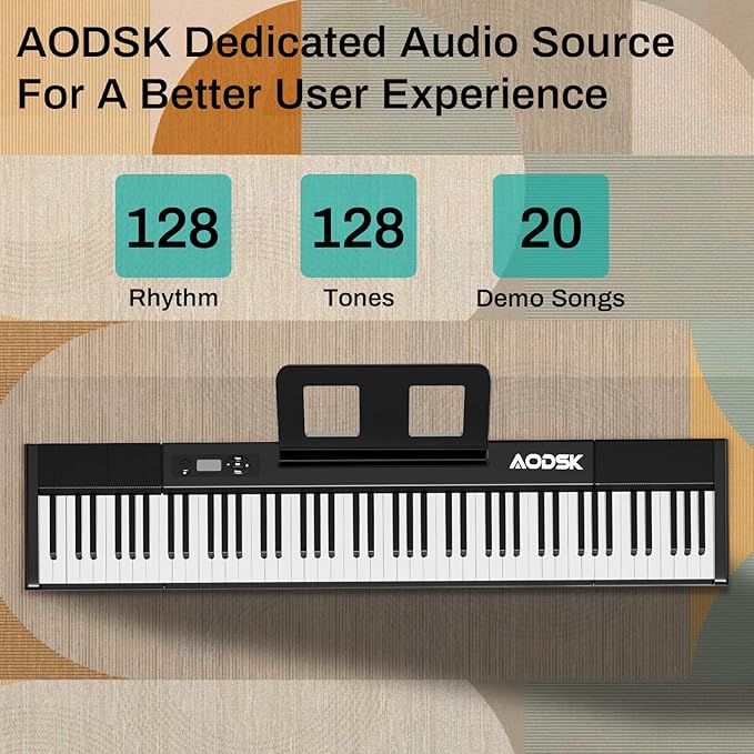Aodsk 88 Key keyboard piano, Portable Digital Piano with Wooden stand Set for Beginners,128 Tone,128 Rhythm, 20 Demo Song, with Sustain Pedal, Carrying Case, Complimentary Online Piano Lessons