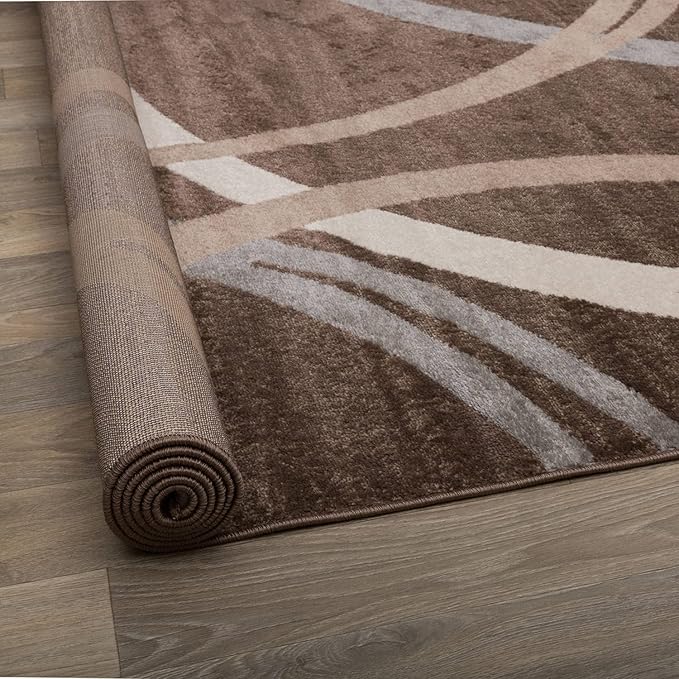 Rugshop Modern Wavy Circles Design Runner Rug 2'7" x 12' Brown