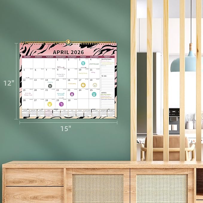 2025-2026Calendar, 18 Month Wall Calendar 2025-2026 Hanging Spiral Bound Magnetic Fridge Desk Calendars 15" x 12", Jul 2025 - Dec 2026, A- Small Rainbow