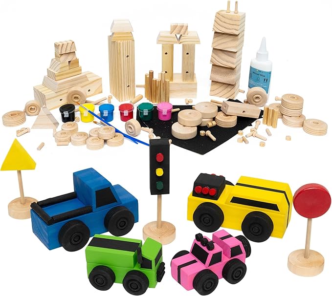 DIY Wood Building Kits, STEM Woodworking Kit for Kids, Creative Fun Craft Projects, Great Gift for Boys & Girls (Wooden Cars, 1-Pack)