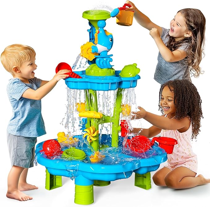CozyBomB™ Water Table for Toddlers 3-5 | Outdoor Toys Water Play Table, Magnetic Fishing Toy Game, Summer Splash Pond Showers Sand Activity, Sensory Party Birthday Gift Kids Ages 4-8 9-12 (2-Tiers)