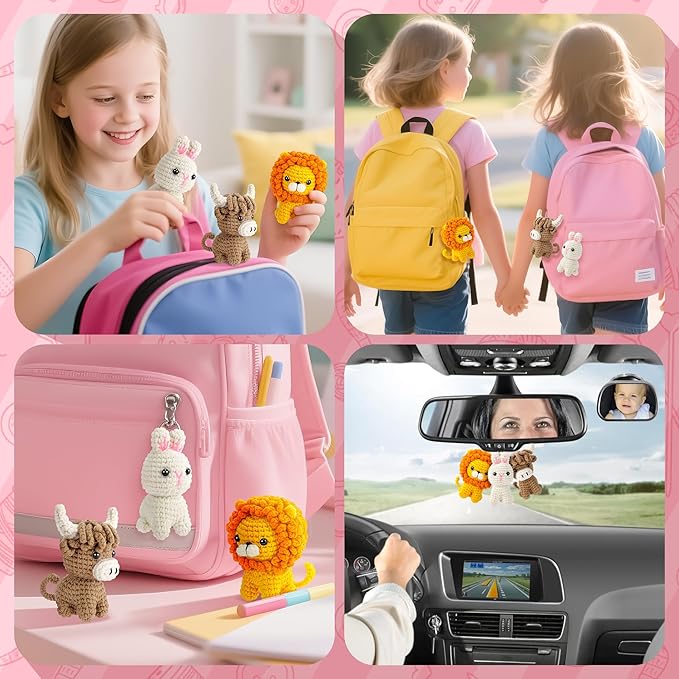 Crochet Kit for Beginners, Amigurumi Crochet Animal Kits, Crocheting Kit for Starters Adult Kids with Step-by-Step Video Tutorials, Animal Kits with Highland Cow, Lion, Bunny