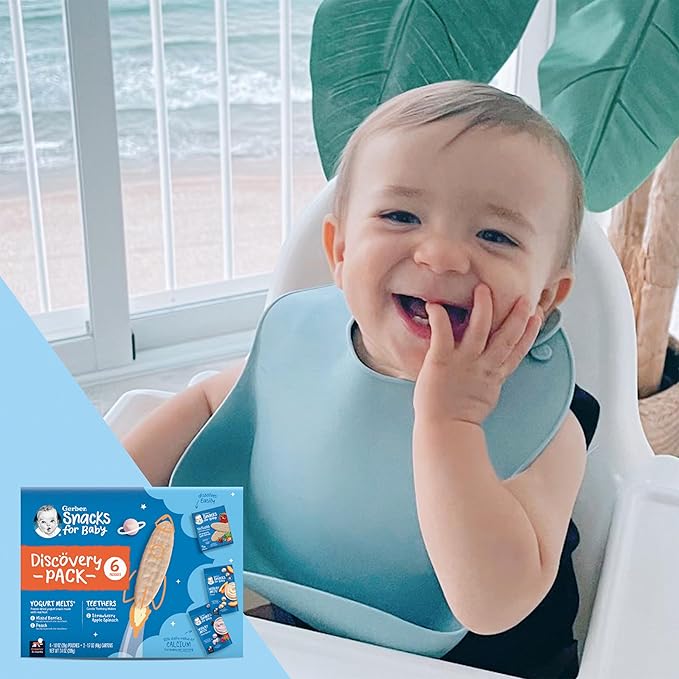 Gerber Baby Food, Baby Snacks, Discovery Pack, Teethers Strawberry Apple Spinach (2) and Yogurt Melts Mixed Berries (2) Peach (2), Crawler (8+ Months) Variety Pack (Pack of 6)