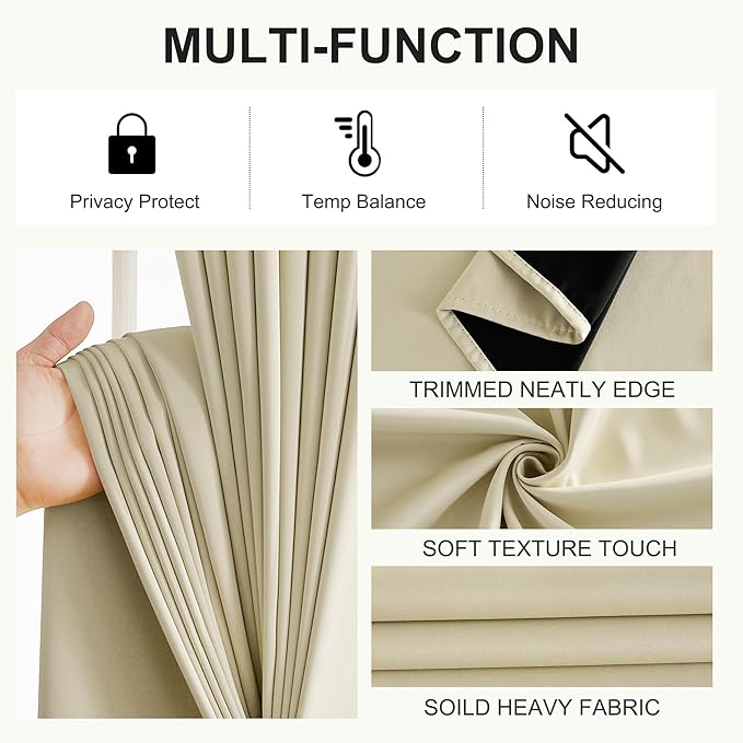 NICETOWN 100% Blackout Curtains for Bedroom Solid Thermal Insulated Grommet Room Darkening Curtains & Drapes Luxury Decor for Living Room Nursery, 52 x 84 Inch, Cream, 2 Panels