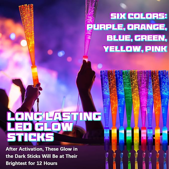 Skylety 36 Pcs Fiber Optic Wand, LED Fiber Optic Wand with 3 Light Modes, Glow Fibers Optics Sticks for Wedding Neon Party, New Year Party Favors, Bar Dj, Halloween, Christmas(Bright Color)