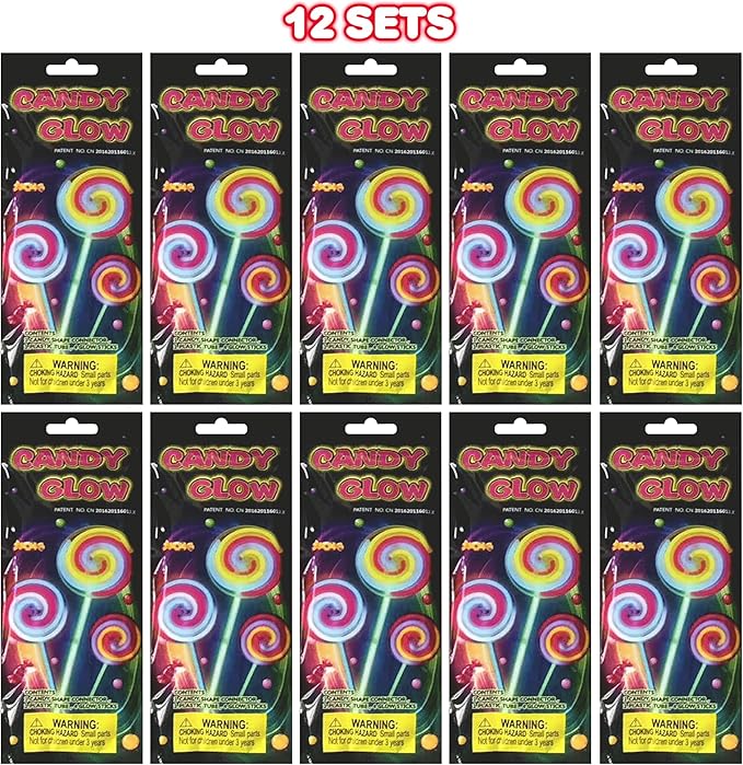 ArtCreativity Lollipop Glow Sticks for Kids - Set of 12 Spinner Light Up Sticks - Halloween Glow Stick Light Up Party Favors - Glow in The Dark Accessories