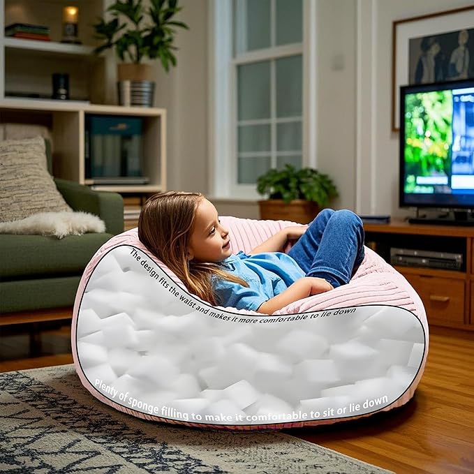 ENBAOHUI Bean Bag Chairs with Memory Foam Chairs for Kids Teens Toddler Faux Fur Sofa Chair with Handle Grey