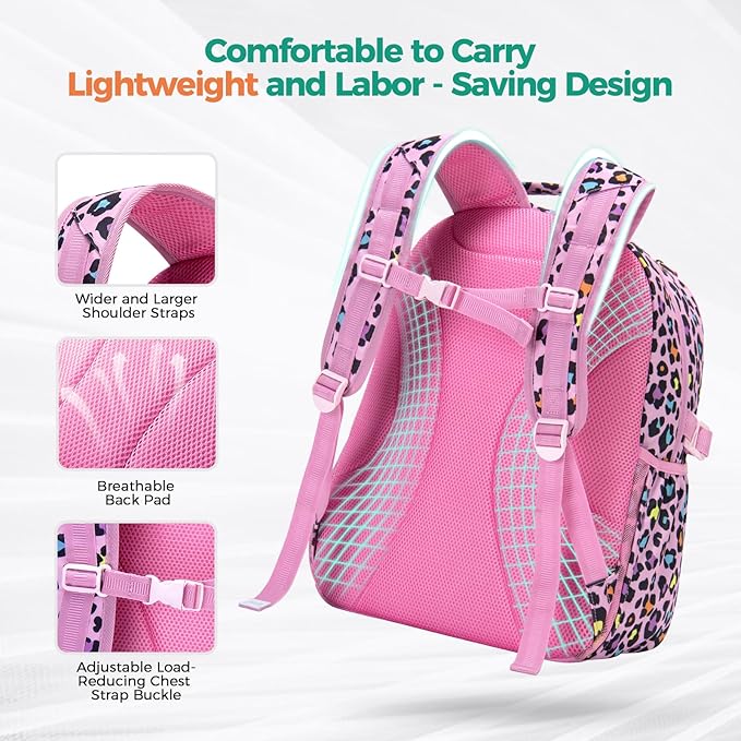 Choco Mocha Strawberry Backpack for Girls, Elementary School Backpack for Girls Ages 6-8 Kids Kindergarten Backpack Bookbag 17 Inch with Chest Strap, Pink