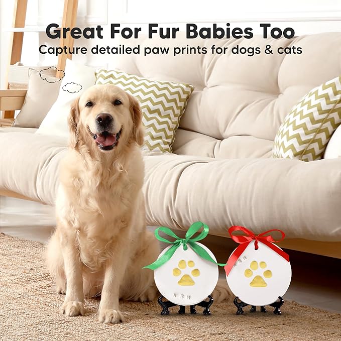 Baby Hand and Footprint Kit Girls, Boys - Personalized Baby Footprint Ornament Kit, Newborn Keepsake Gifts for New Mom, Easy to Use Handprint Makers, Cute Shower Gifts (Dove, Multi-Colored)