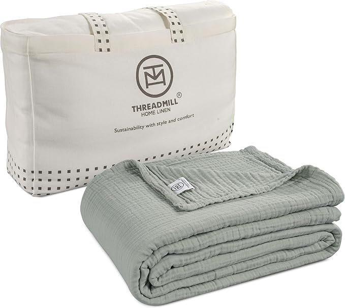 Threadmill Summer Muslin Blanket Queen | 4 Layer 100% Cotton Gauze | Soft, Breathable, and Cozy for All Seasons | Lightweight Blanket Fits Full Size Bed | Scottish Grey