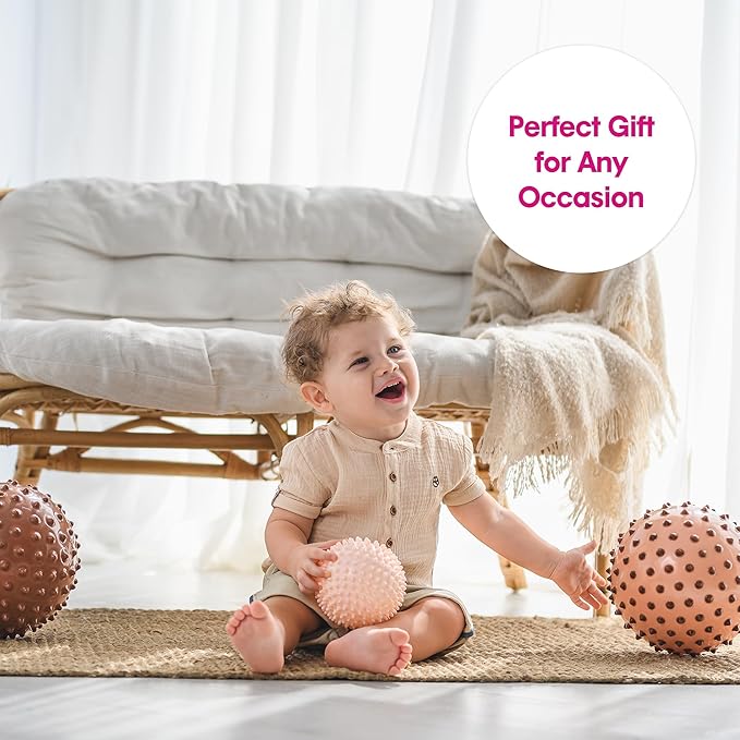 Edushape Original Sensory Ball for Baby - 4" Boho Chic Color Baby Ball Enhances Gross Motor Skills for Kids 6 Months & Up - Great Stocking Stuffer